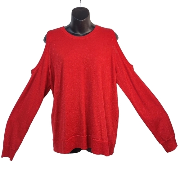 Michael Kors Women's Red Cold Shoulder Top Sweater Size XL NWT - Picture 1 of 10